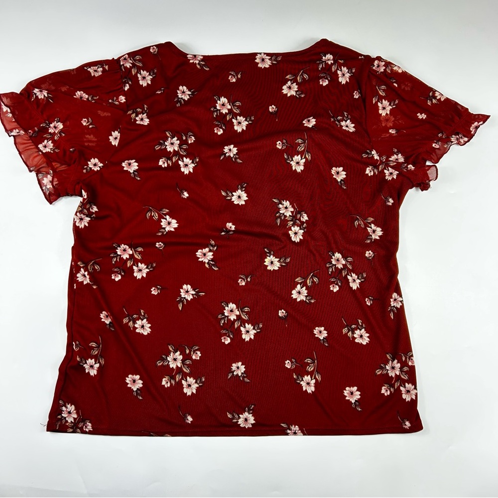 Floral Ruched Square-Neck Top in Rust Red - Picture 6 of 6